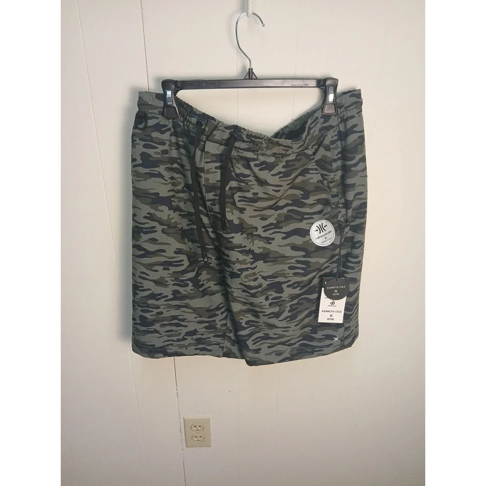 KENNETH COLE Mens S XLarge TECH SHORTS CAMO OLIVE GREEN LINED GOLF ACTIVE JOGGER